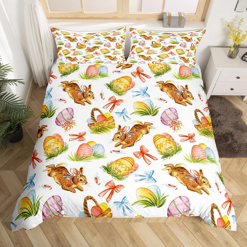 Cute Rabbit Duvet Cover Queen King Size Cartoon Rabbit Bedding Set Kawaii Animal Quilt Cover For Boys Girls Teenagers  3 Pcs
