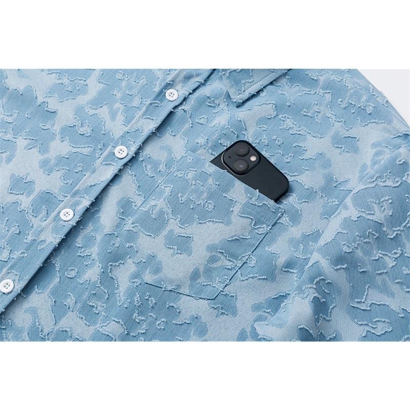 Nuova Camicia Estiva Casual da Uomo a Maniche Corte Vintage Usurata Tinta Unita Stampa Hawaiana Top da Spiaggia Blusa alla Moda