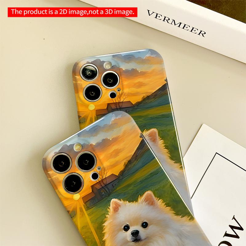 2DFlat Sunset Pomeranian In Pastoral Landscape All Inclusive Film Hard iPhone Case, Compatible with iPhone 18 Pro Max 17 16 15 14 13 12 11