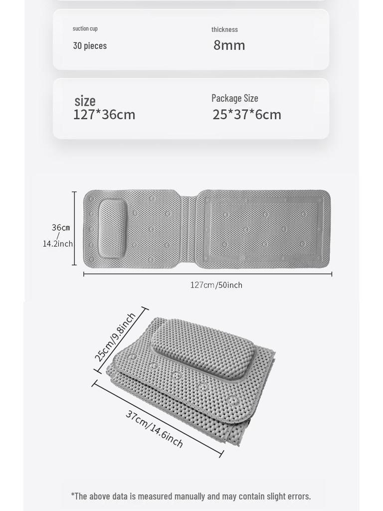 Anti-Slip PVC Bathtub Mat with Suction Cups, Pillow, and Backrest for a Relaxing Bubble Bath