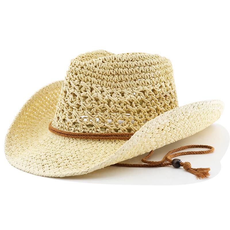 Western Cowboy Panama Hat For Men Women Summer Mesh Breathable Grass Handwoven Straw Hats Fashion Travel Tour Sunscreen Cap бежевый