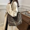 Niche Design Retro Leopard Print Lantern Velvet Literary and Artistic Fan Versatile Student Shoulder Bag Tote Bag