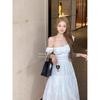 Kumikumi French Sweet Girl Style New Arrival off-the-Shoulder White Dress Women's Summer Waist Slimming A- line Skirt Long Dress