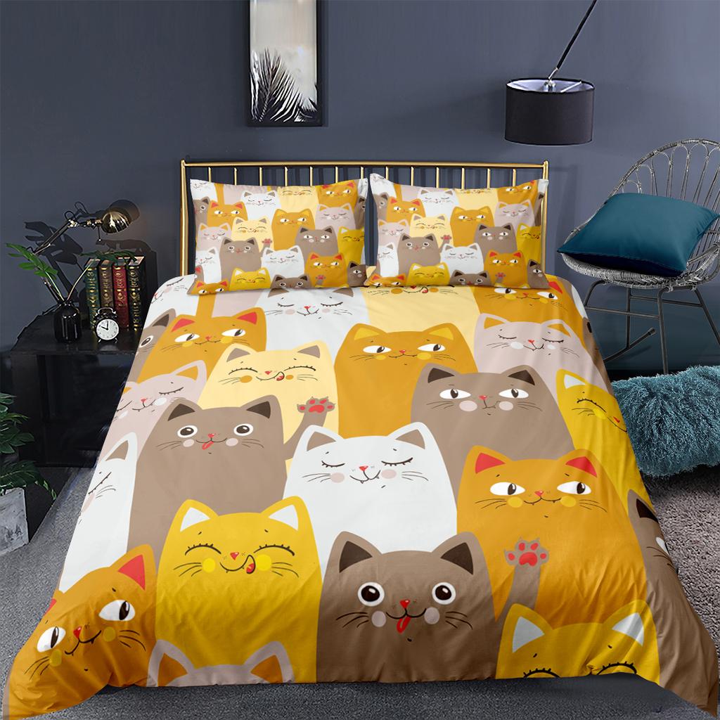 Cartoon Cat Duvet Cover King Queen Lovely Kitty Feet Pattern Bedding Collection For Kids Boys Girls Animal 23Pcs Polyester Quilt Cover