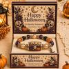 Stackable Charm Bracelet Halloween Stretch Beaded with Gift Box, Black Cat Pumpkin Ghost Spooky Theme Party Accessory Crow Witch Hat/Moon Charm,