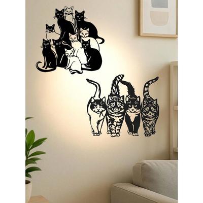 Elegant Cat Family Metal Wall Art Wrought Iron Craft Home Decor Holiday Gift
