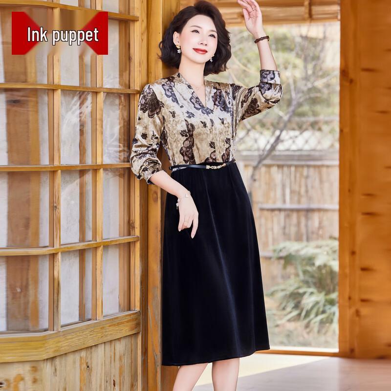 Elegant Mid-Aged Mother s Spring Splice Dress 4XL