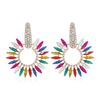 Pinkdudu Multi-Layer Floral Earrings Alloy Statement Drops with Colorful Rhinestones Sparkling Spring Summer New PD18126