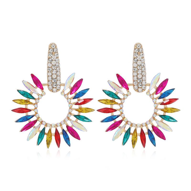 Pinkdudu Multi-Layer Floral Earrings Alloy Statement Drops with Colorful Rhinestones Sparkling Spring Summer New PD18126