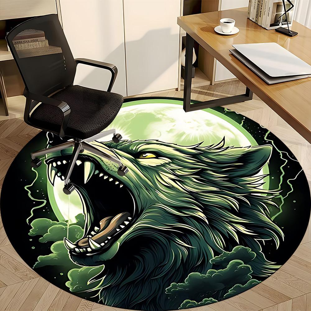 1pc Wolf Moon Office Round Area Rug, Under Office Chairs Bedroom Living Room Home Decor, Room Deco