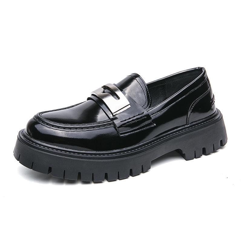 Men s Fashionable British Style Leather Penny Loafers - Thick-Soled Slip-On Casual Shoes for Spring 41 чёрный
