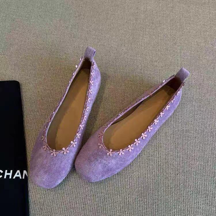 

Soft leather version~ French ballet style flower round head flat-soled single shoes femininity soft leather one-pedal inner height-increasing ladysh 40