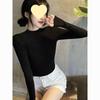 Women's Slim Fit Modal Long Sleeve Semi-High Neck Top for Spring and Autumn