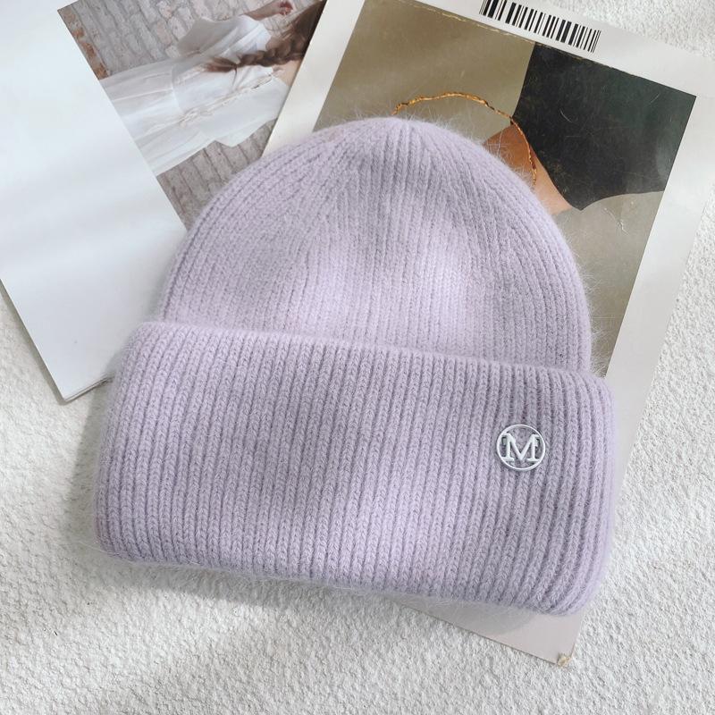 Rabbit Fur Hat Women's Autumn and Winter New Thickened Warm Wool Hat Knitted Pullover Hat Shopping Ear Protection Cold Hat