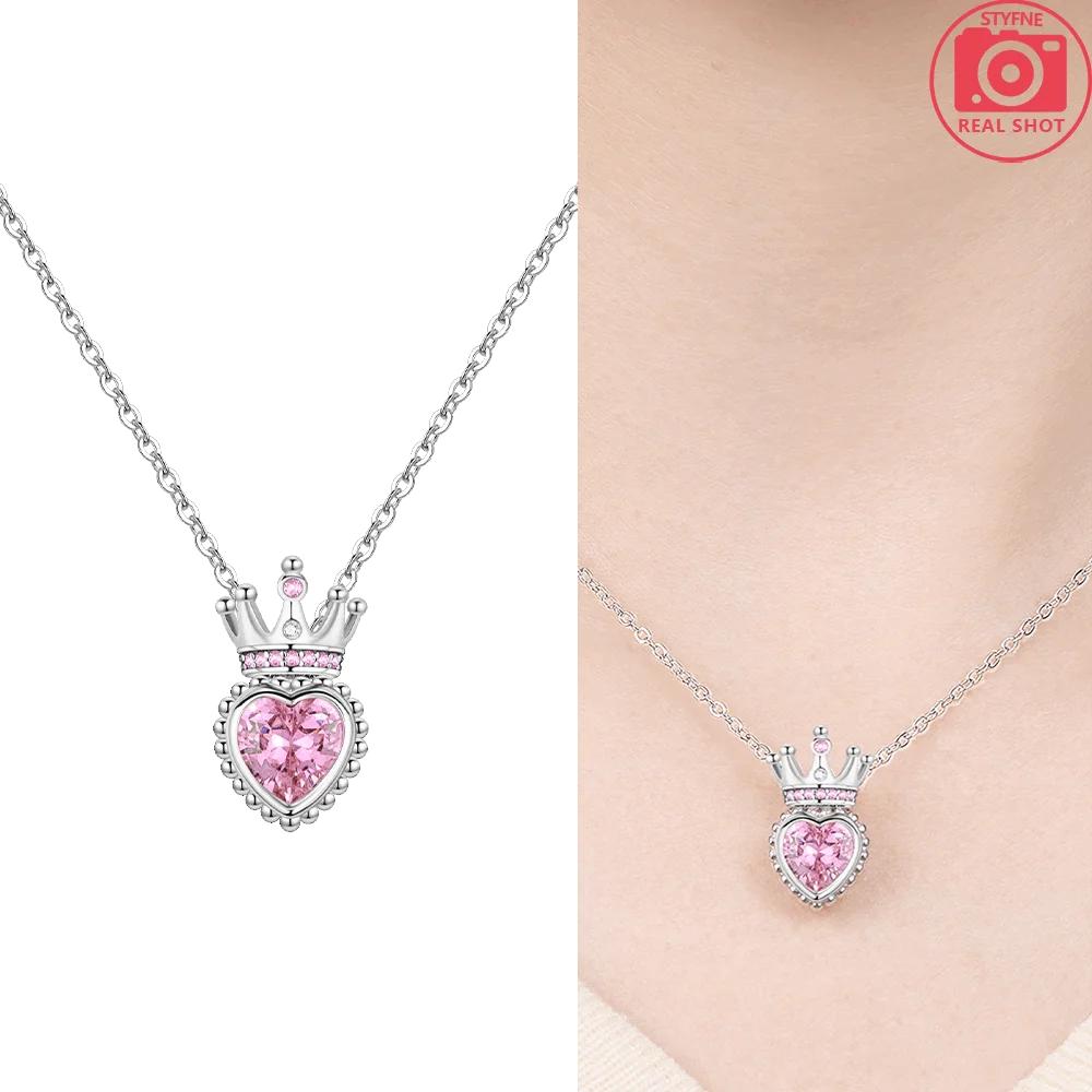 Pink Crown Necklace Rose Flower Women's Butterfly Necklace Bone Tassel Jewelry Original 925 Silver Valentine Gift Anniversary