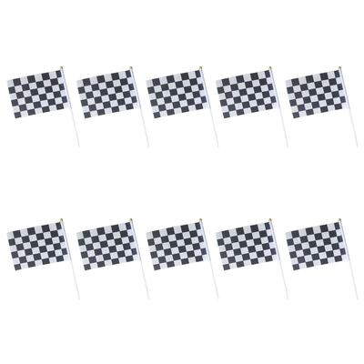 10 Stuks Geblokte Vlag Racing Bedrukt Zwart Wit Handheld Zwaaiende Banners Decoraties Evenement Motorfiets Spel Feest