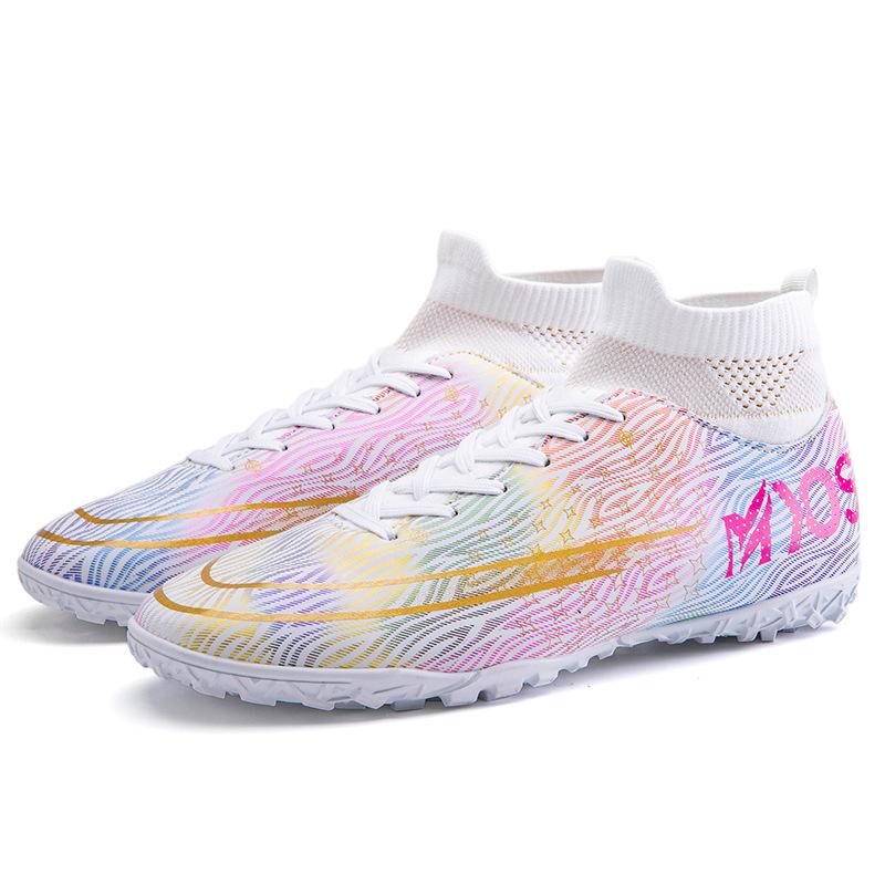 Large size couple football shoes flying woven breathable high top football shoes primary school students training football