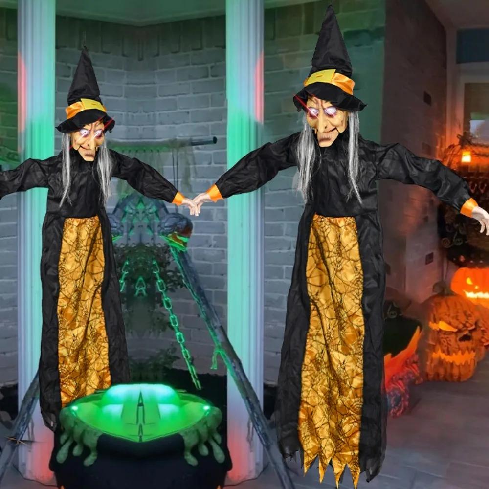 Halloween Life Size Talking Witch Purple Outdoor Spooky Animatronic Witch Halloween Decoration Decor Prop Red Eye Animated Witch