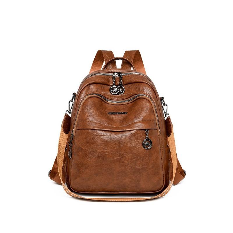 Fashionable and Casual Soft Leather Bag Light Lady Travel Backpack College Student Schoolbag Backpack