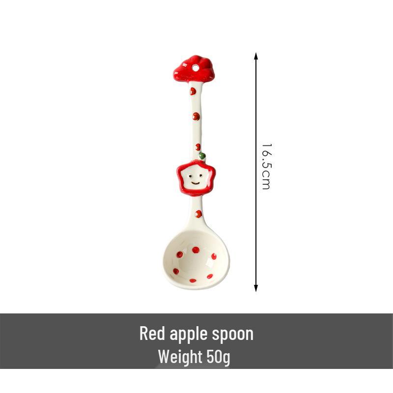 Cute Cartoon Long-Handled Ceramic Rice and Soup Spoon Set
