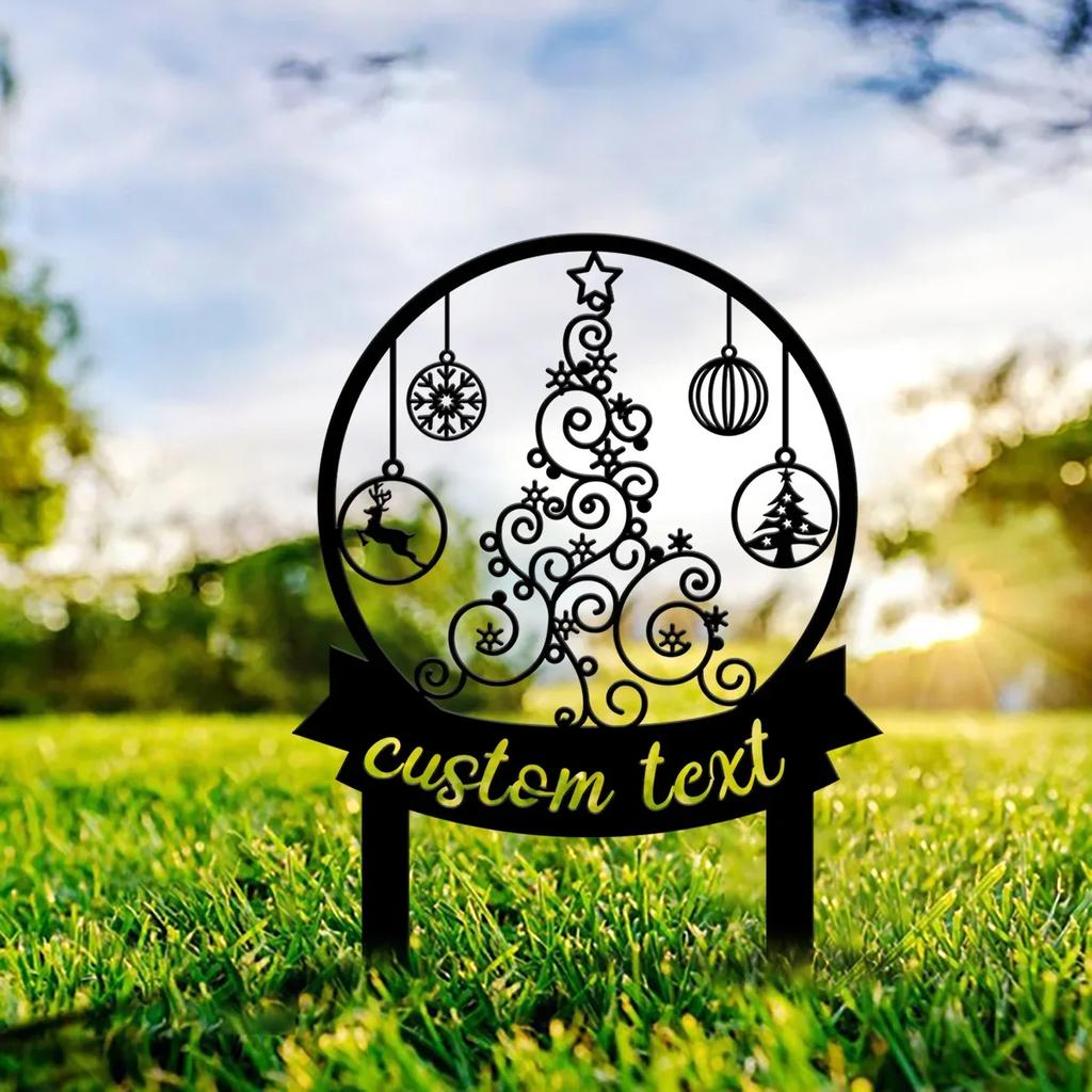 Metall Gartenkunst Weihnachtsbaum mit Erdspießen Außenhof Dekoration Feiertagsschild