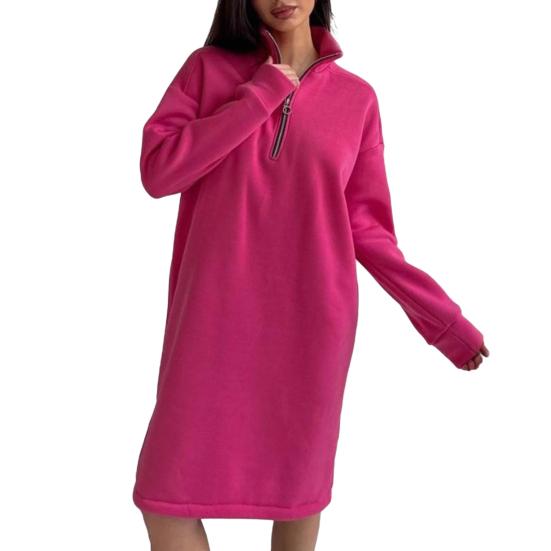 Mikinošaty pro ženy ležérní s dlouhým rukávem na poloviční zip mini šaty podzim zima termální dlouhý pulovr tunika top