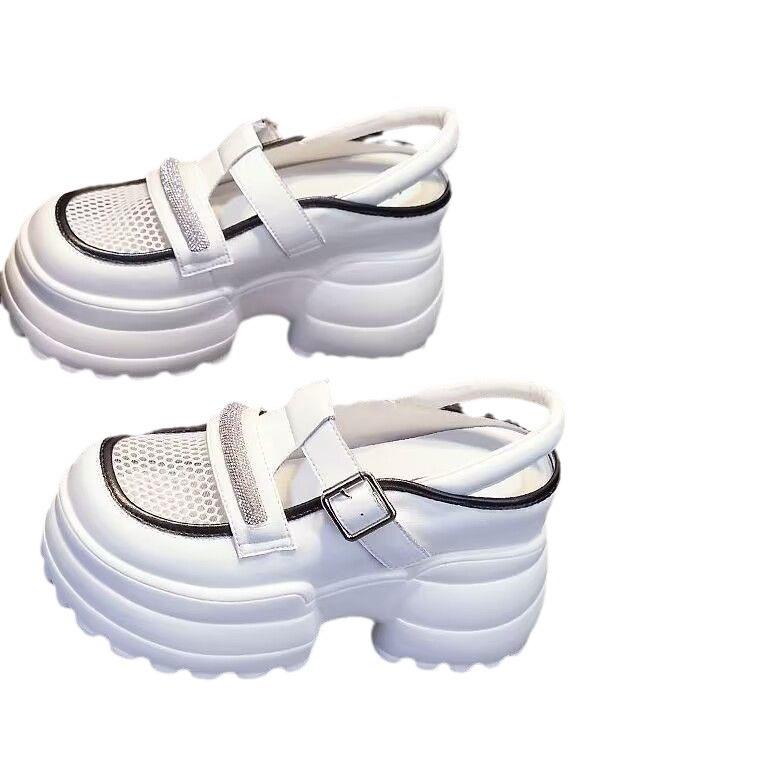 PVER inner height-increasing mesh bag head sandals women's summer fashion thick-soled rhinestone buckle muffin shoes