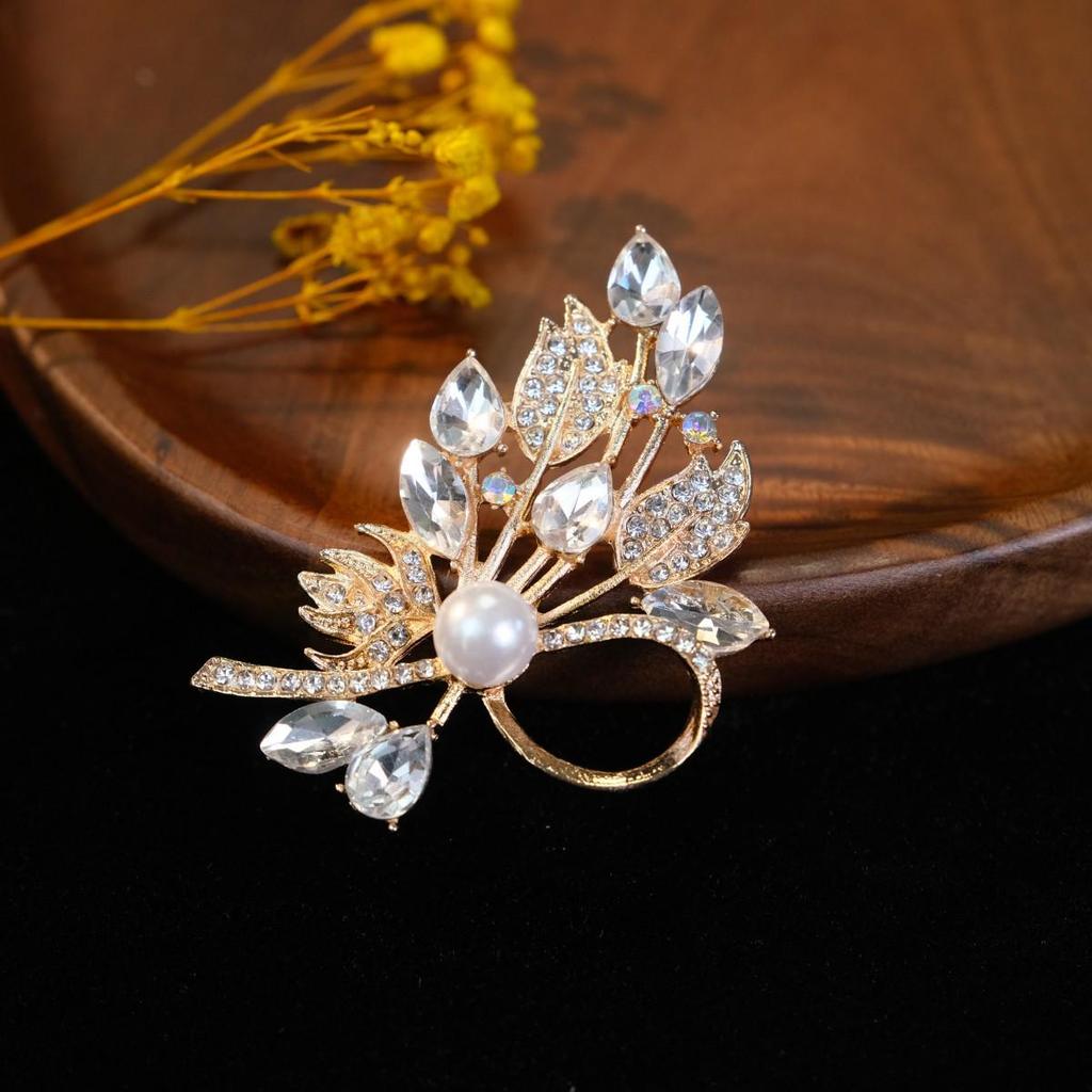 Elegante Europäische & Amerikanische Strassblumen Brosche, Anti-Exposition Pin, Damen Mode Kristall Kleidung Accessoire