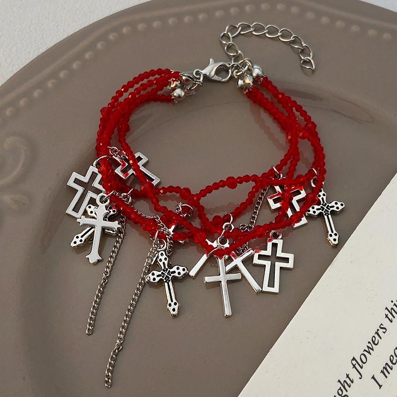 

Багатошарові модні браслети з бісерного ланцюжка з підвіскою у вигляді хреста для чоловіків, хіп-хоп, панк, для вечірок, ювелірні вироби, подарунок A1