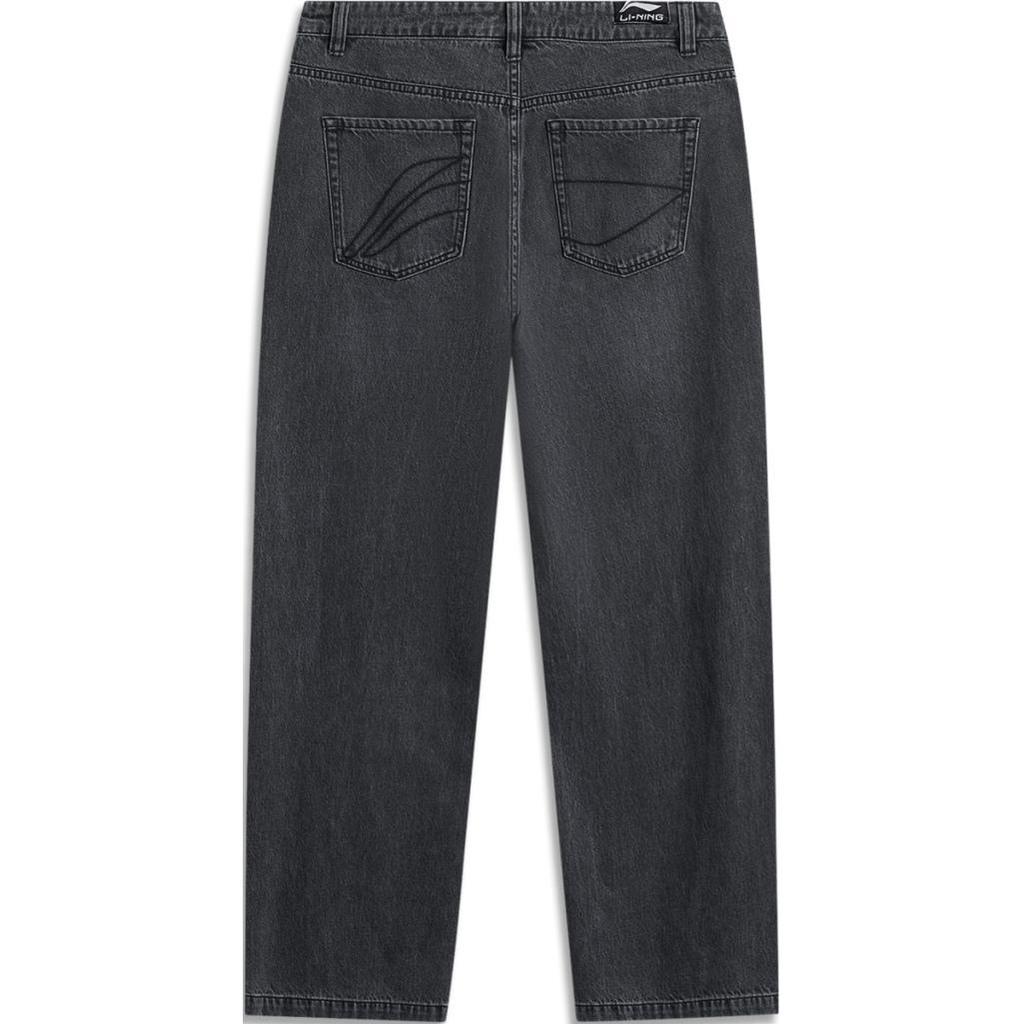 Li-Ning Comfortable Casual Solid Color Mid-Rise Zipper Simple Straight Leg Jeans Men jeans Graphite-Gray AJQU175-3