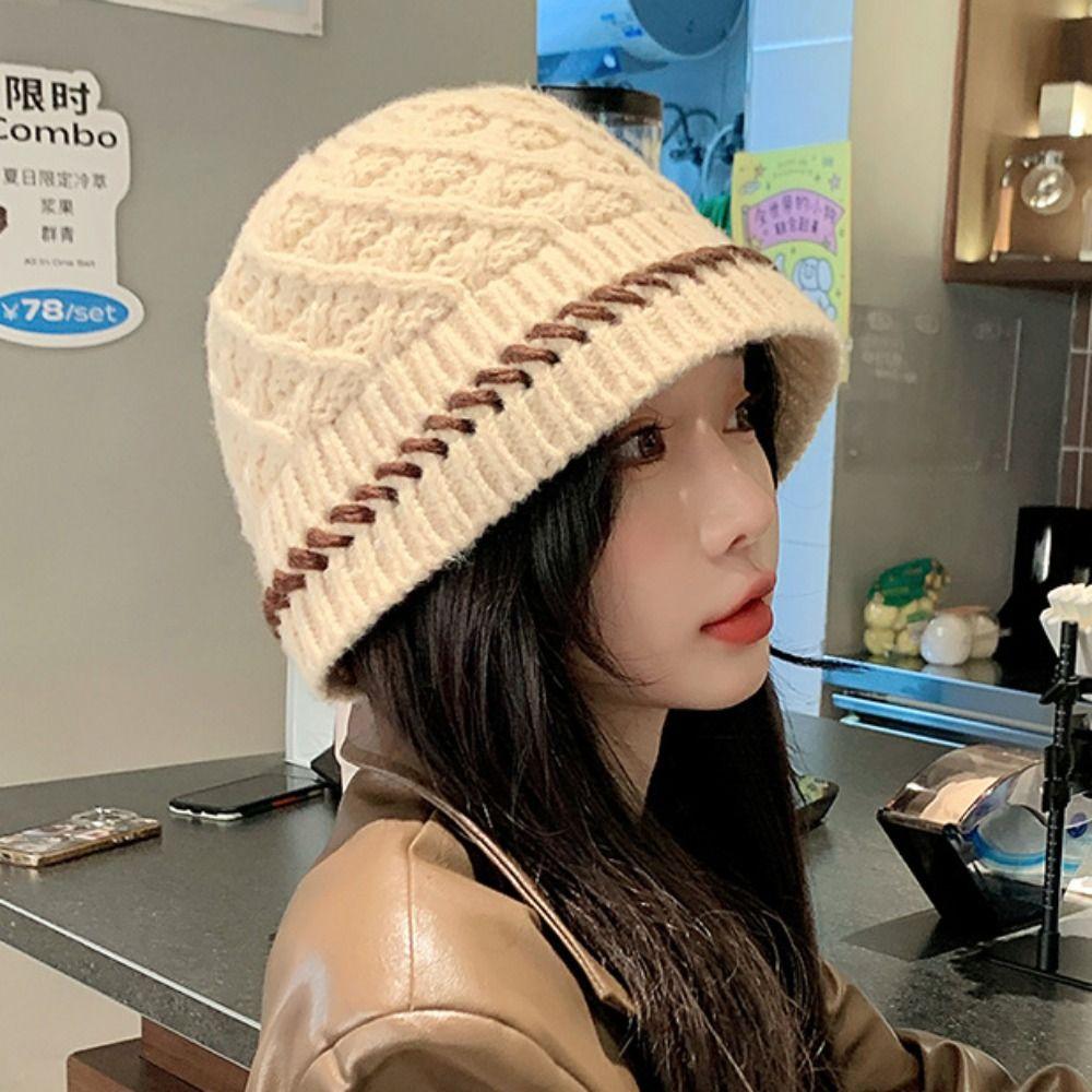 Bohemian Style Knitted Beanies Hat Thin Winter Weave Cap Sweet Crochet Pullover Hat  Autumn