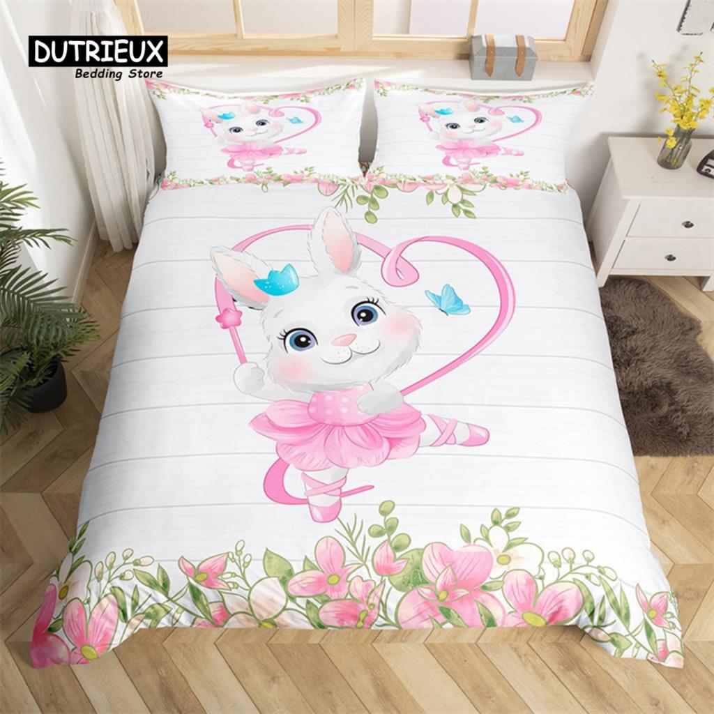 Niedliches Milchkuh Bettwäsche-Set King Cartoon Tier Bettbezug Botanisch Floral Steppdeckenbezug Mikrofaser Bauernhaus Tagesdecke Bezug