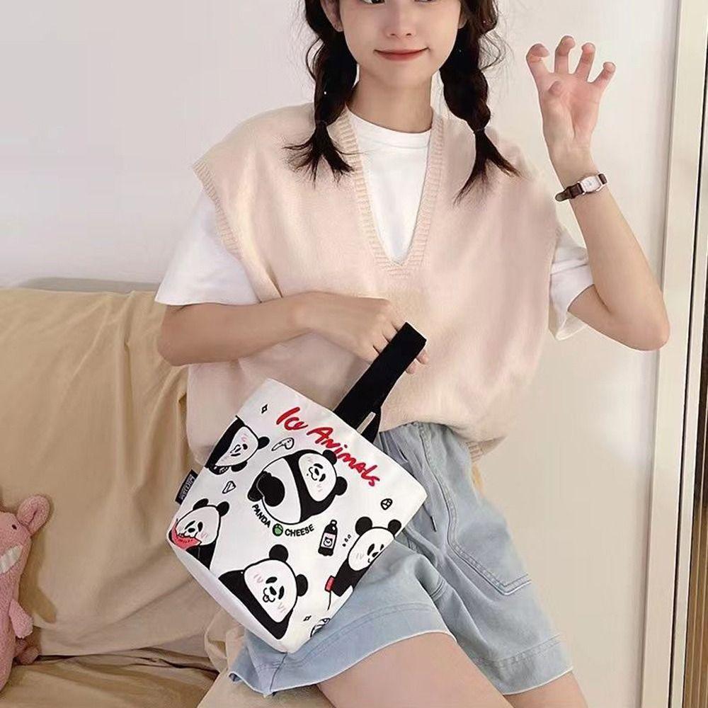 

Letter Canvas Panda Bucket Handbag Print Cartoon Lunch Bag Cute Animal Handbag Travel