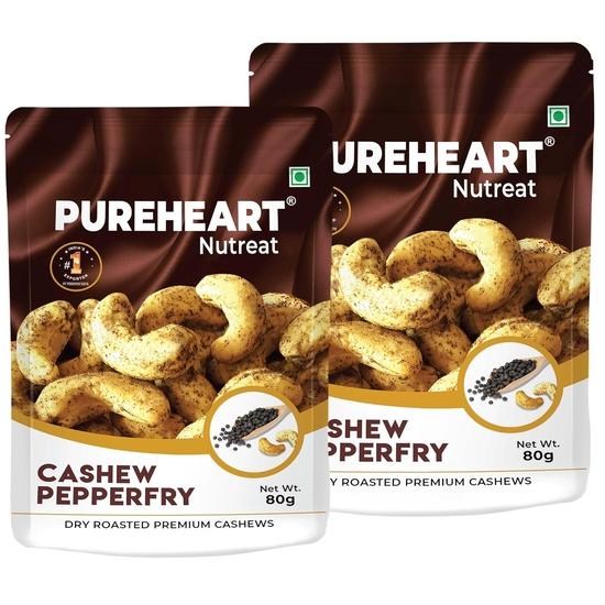 

Pureheart Nutreat Pepperfry Cashews (80 gm, Pack of 2) Inspired by Iconic Malabar Dish, Premium Salted Black Pepper Cashew Nuts/Kaju Dry Fruit