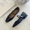 French Retro Simple Mary Jane Shoes Women's 2025 Autumn New Shallow Mouth One Pedal Small Square Head Showing Feet Small Single Shoes