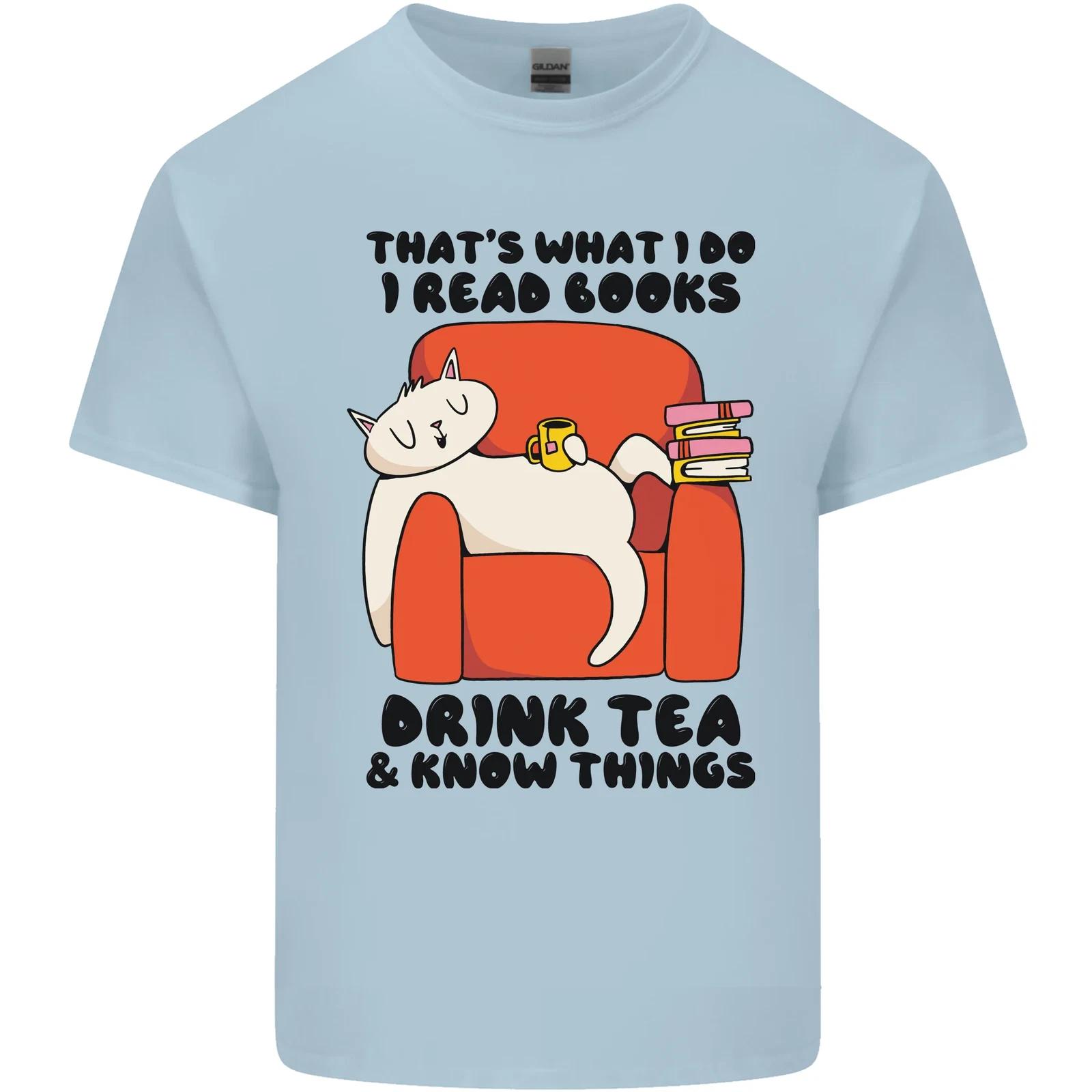 I Drink Tea and Know Things Funny Cat Kids T-Shirt Childrens S