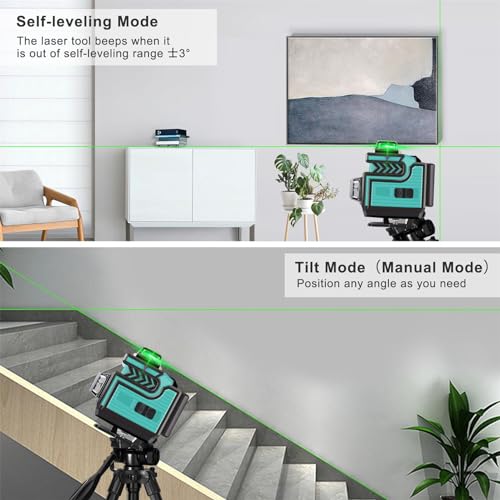 Renkissy 4x360° Laser Level, 16-Line Green Laser, Automatic Leveling, High-Brightness Laser Level with Remote Control, Bluetooth Connectivity (2 Batte