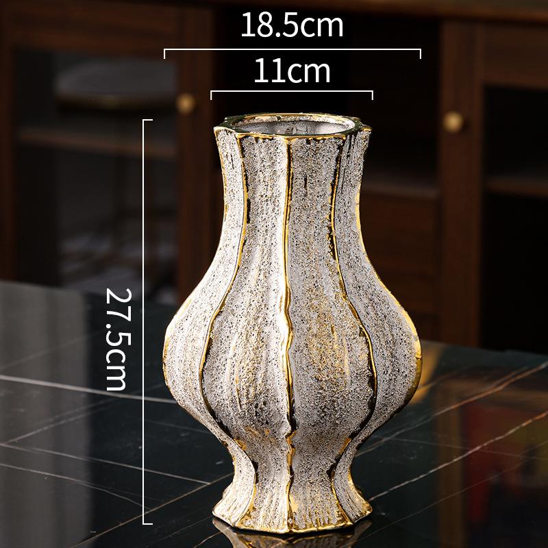 Ceramic Vase Vintage Dry Flowerpot Light Luxury Entrance Decoration TV Cabinet Home Hotel Decor Flower Hydroponic Flower Vase