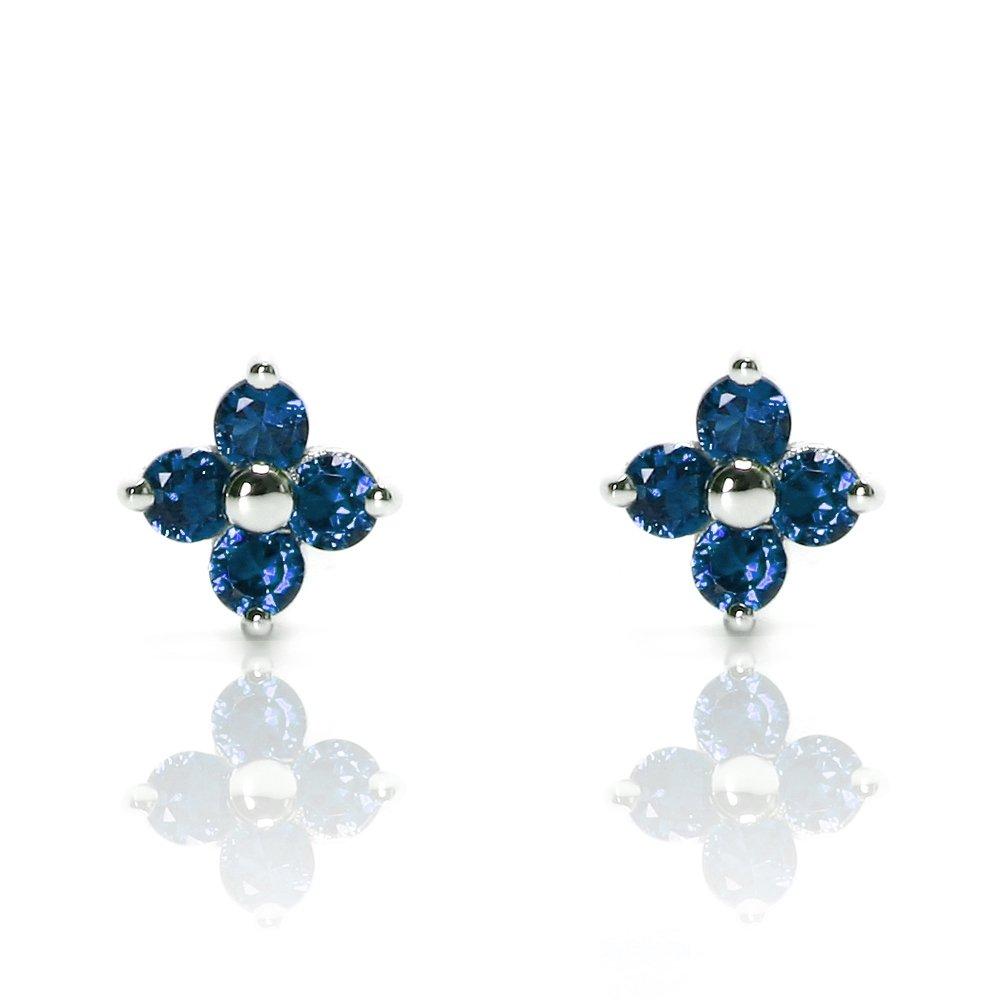Fleur Flower September Birthstone Sapphire Earrings in Sterling Silver Gift Box Cloud-jewelry (925) [Wooden Included] FCE-1S