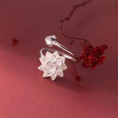Bagues Ajustables Fleur de Lotus en Argent 925 Pour Femmes Mariage Fiançailles Accessoires de Bijoux de Luxe Bijouterie