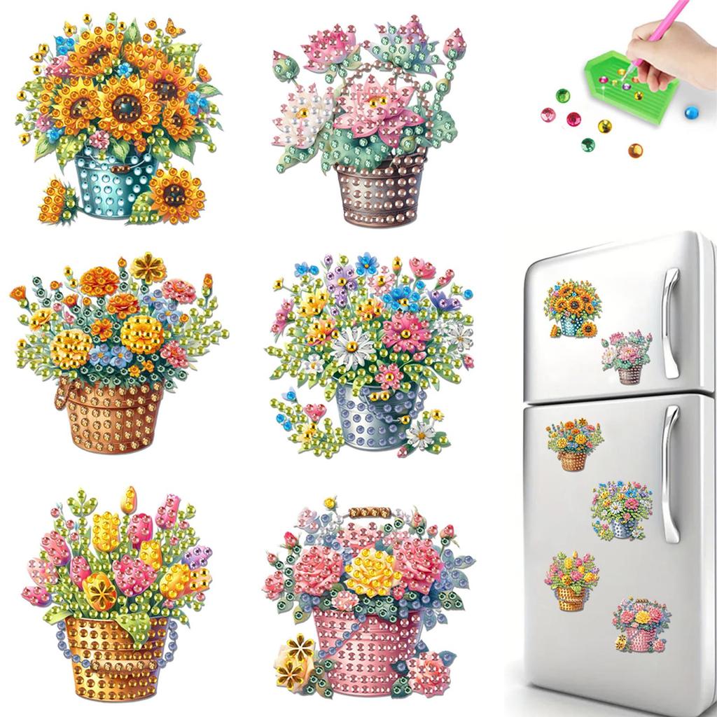 6Pcs Acrylic DIY Diamond Painting Fridge Magnets Diamond Painting Magnets Kit Crystal Sparkling Diamond Magnets Set