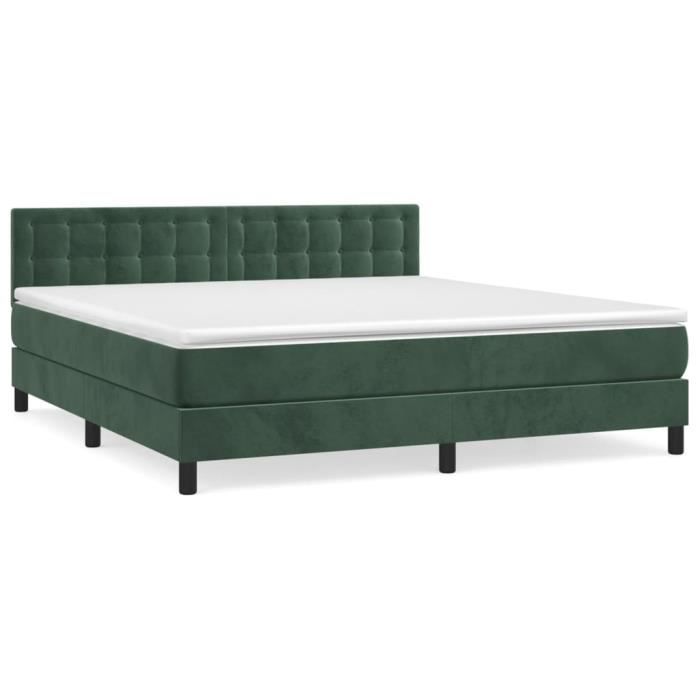 3141554 vidaXL Lit à sommier tapissier et matelas Vert foncé 160x200cm Velours