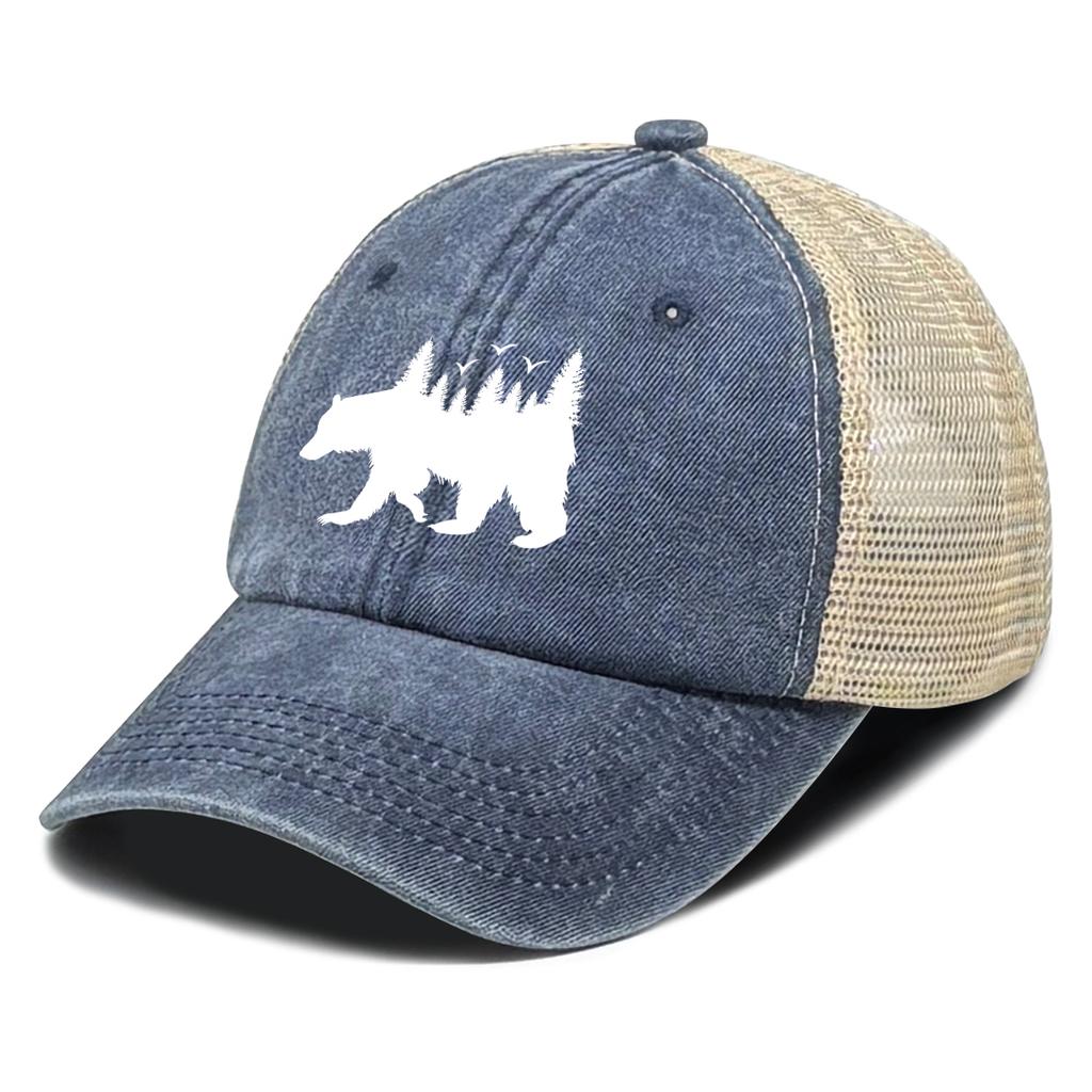 White Forest Bear Mesh Cap Adjustable Baseball Cap Hat For Woman Distressed Simple Snapback Trucker Hat Ideal Choice For Gifts
