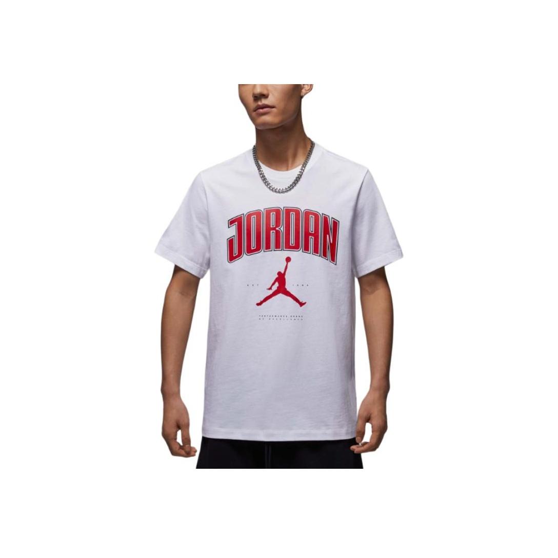 

Jordan Crew Neck Pullover Comfortable Short Sleeve T-Shirt Men Tops White Fitness-Red HQ0010100 M
