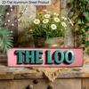 2D Flat 1pc Vintage British Humor Aluminum Sign "THE LOO" with Distressed Pink Background & Green Letters 15.7x3.94 Inch, Retro Metal Wall Plaque for