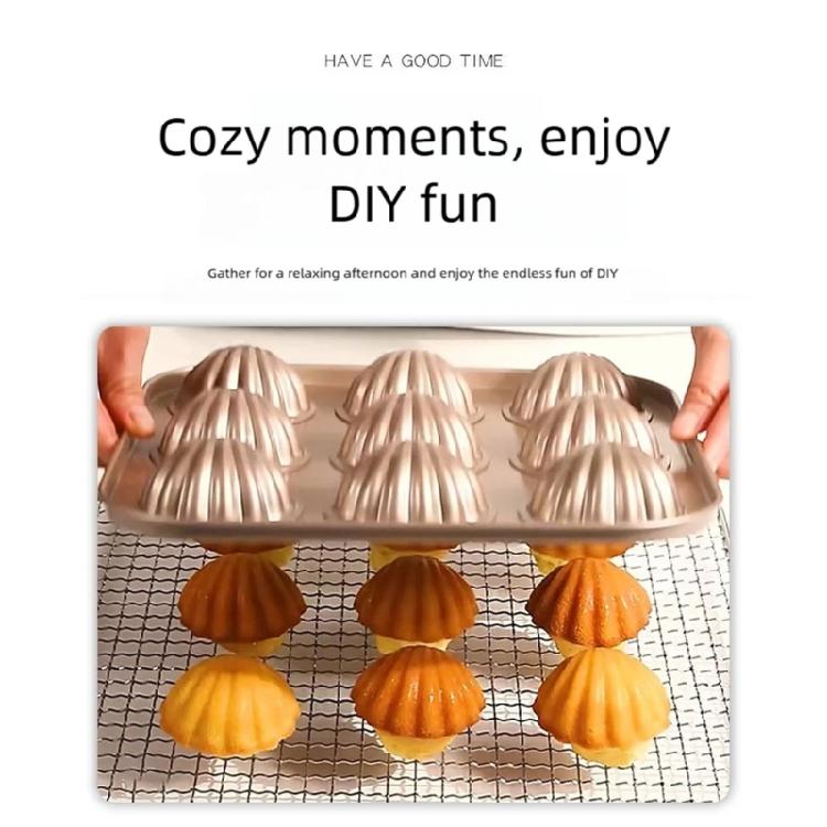 6/12 Cavity Baking Mold Nonstick Coating Carbon Steel Shell Shape Madeleine Tray Pan Even Heat Distribution Bakeware