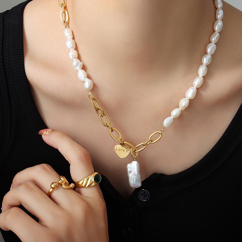 18K Gold-Plated Heart-Shaped Freshwater Pearl Pendant Necklace