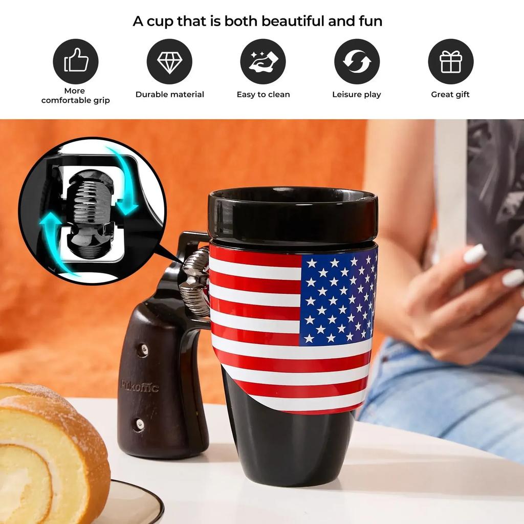 Creative Revolver Handle Mug USA Flag Coffee Cup Personalized Decorations for Tea Coffee Milk Cup Birthday Gift Father Gift