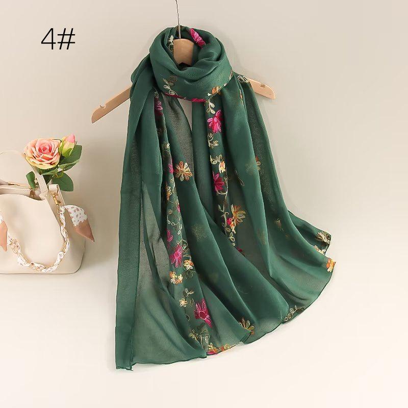 Ethnic Style Embroidered Cotton-Linen Scarf: Thin, Breathable, Fashionable Sun Protection; Wear as Head Wrap or Shawl.