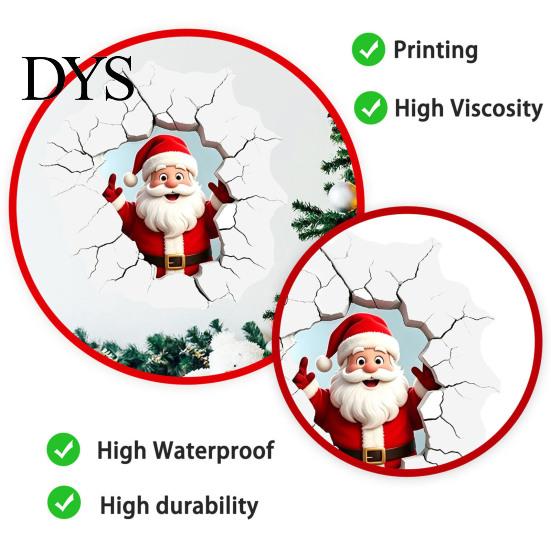 Realistic Christmas Glass Clings 3D Santa Claus Wall Sticker, Breaking Decal for Holiday Decoration, Creative Ornaments Waterproof PVC Art Indoor